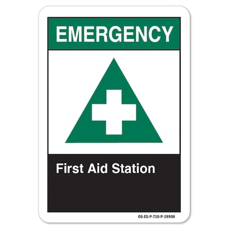 Signmission ANSI Emergency, Decal, 14" x 10", Landscape, First Aid Station, First Aid Station OS-ES-D-1014-L-19908